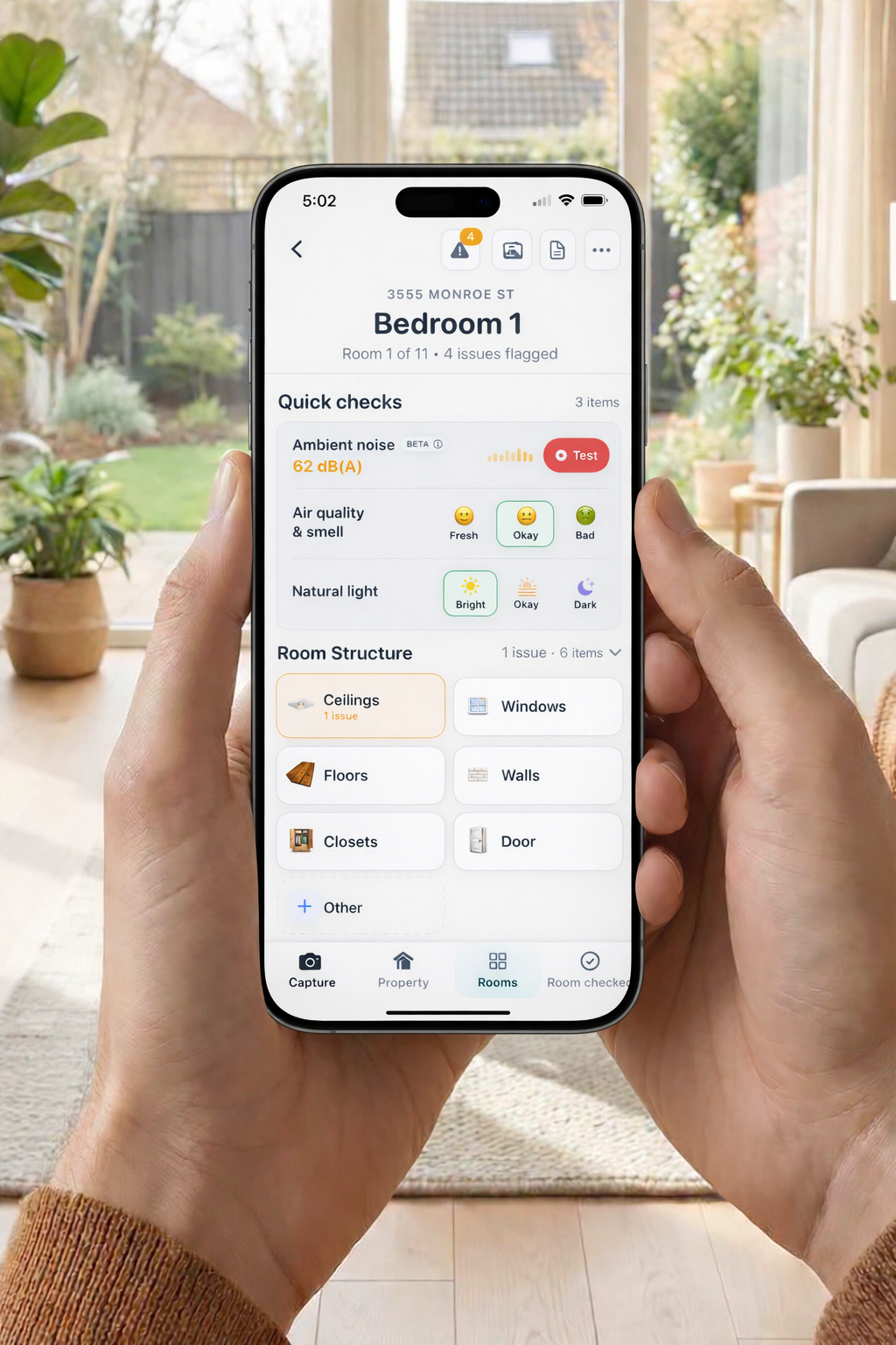 Using a phone to document a room during a walkthrough