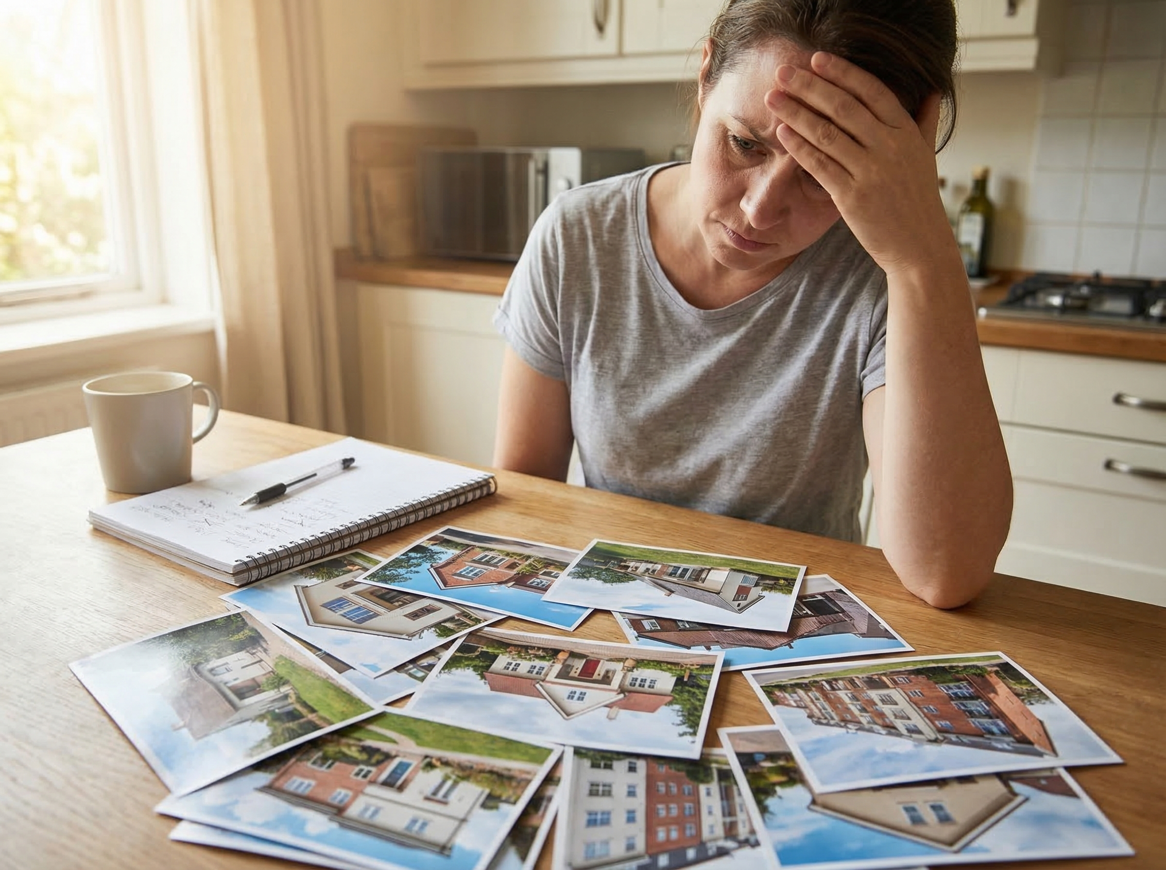 Person frustrated trying to remember details from multiple property showings